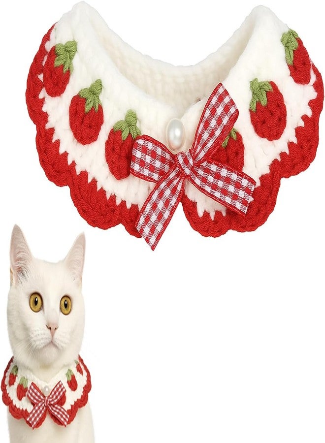 Aoeeki Cat Collar Breakaway, Kitten Collar with Cute Bow Tie Strawberry Pattern Comfortable for Kitty and Small Puppies, Bandana Fits Neck 2-3 Inches (White) - Image 1